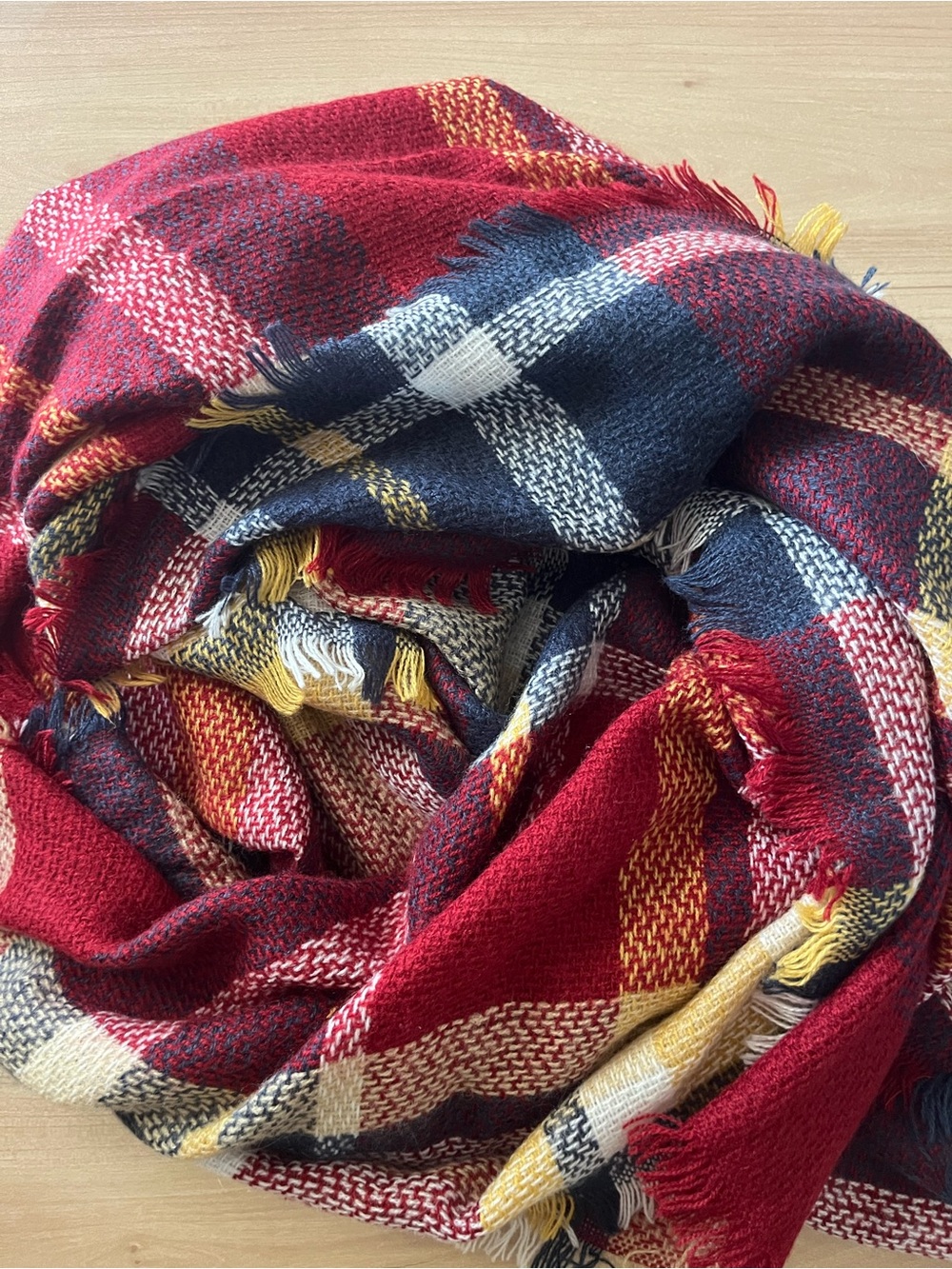 Cozy Red Plaid Fringe Blanket Scarf